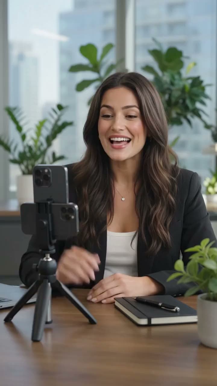 A young business owner checking her company’s Lexir report on her phone after recording a video