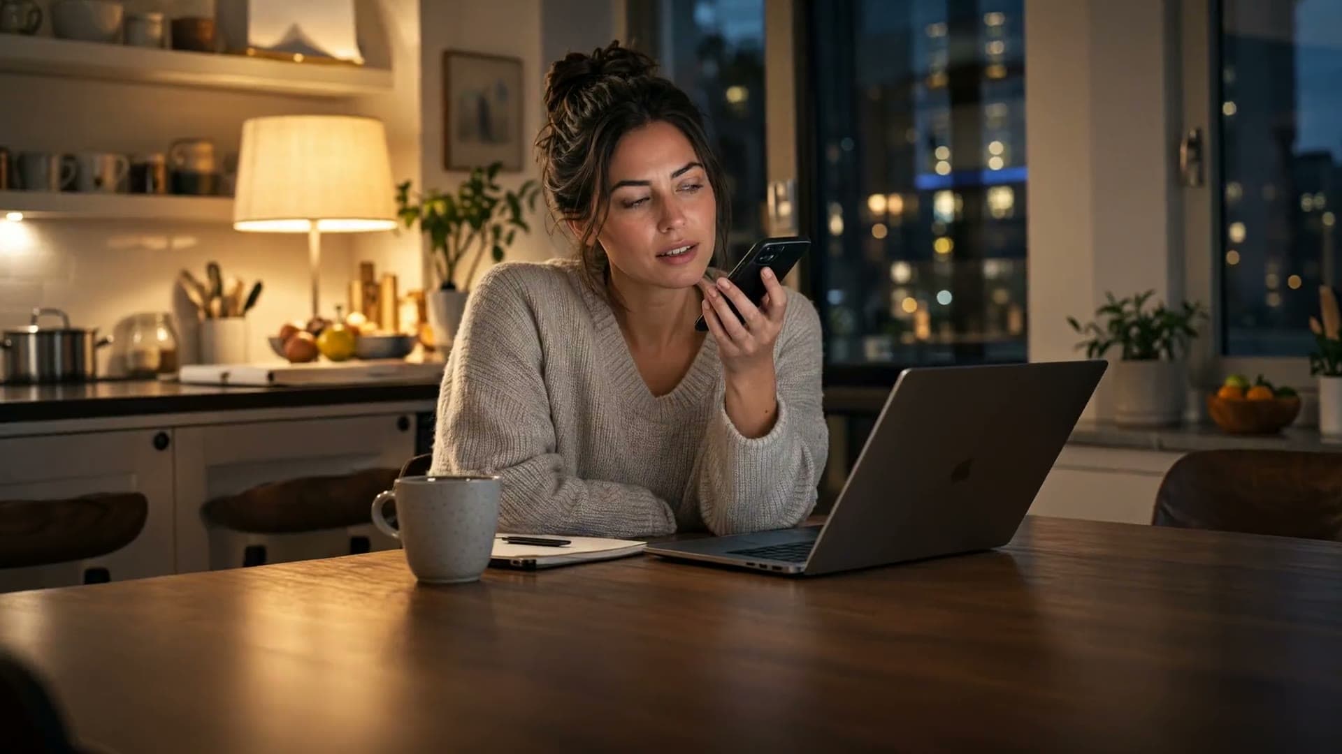 A client running the Lexir audit on her phone at night, and a business reading the report the next morning